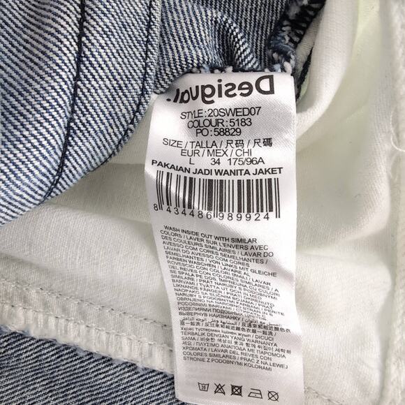 Desigual Striped Patchwork Blue White Denim Chaq Lollypop Jacket - Size M - NWT - Picture 13 of 16